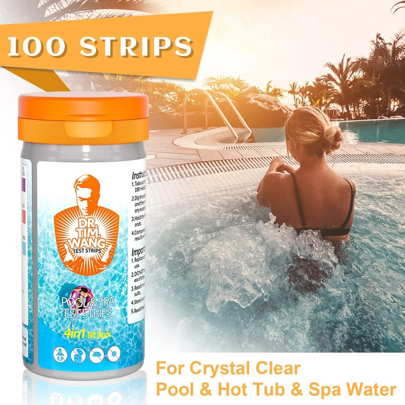 Dr.Tim.Wang Pool and Hot Tub Test Strips - Medical Grade Precision 4 in 1 Pool Water Test Kit - Testing pH Free Chlorine(Bromine) Total Alkalinity & Cyanuric Acid - Image 2
